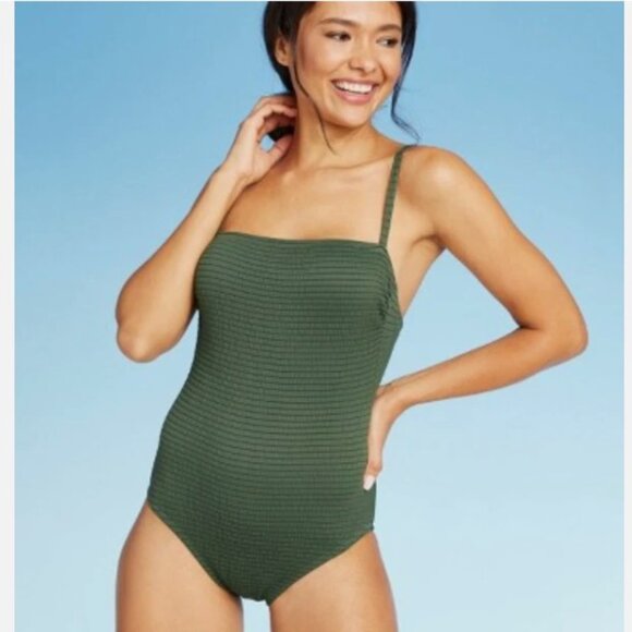 Kona Sol Green Textured One-piece Swimsuit - Medium - Picture 1 of 11